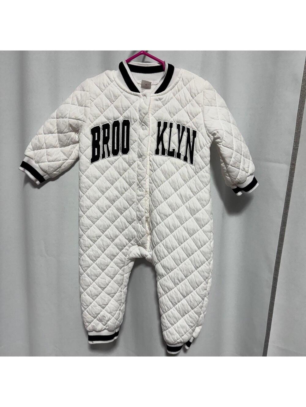 Baby Boy or girl Letter Embroidery Striped Trim Quilted Jumpsuit